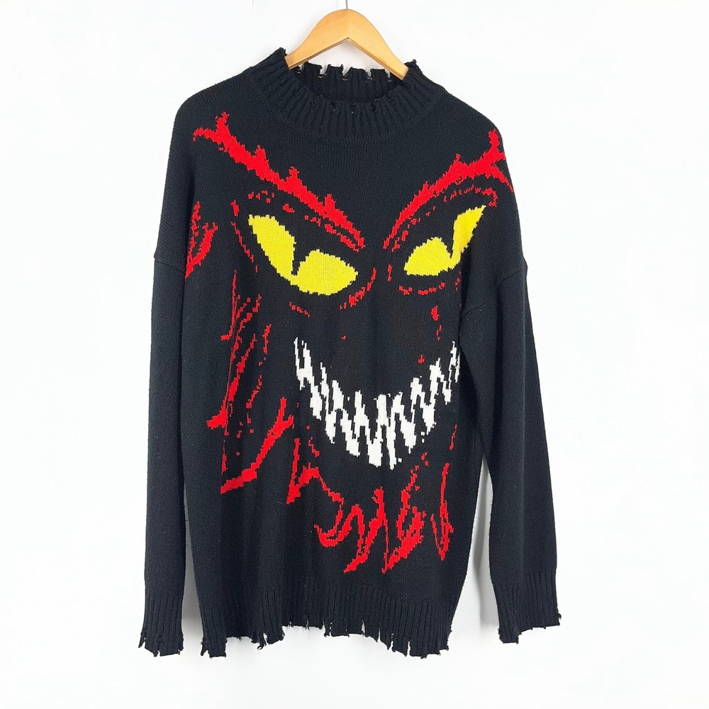 Jawbreaker Adults Laughing Gremlin Oversized Distressed Knit Sweater Size‎ XL